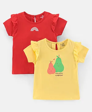 Doodle Poodle Half Sleeves T-Shirts Fruit Print Pack Of 2 - Red Yellow