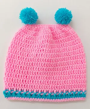 Little Peas Pom Pom Detail Handmade Cap - Pink Light Blue