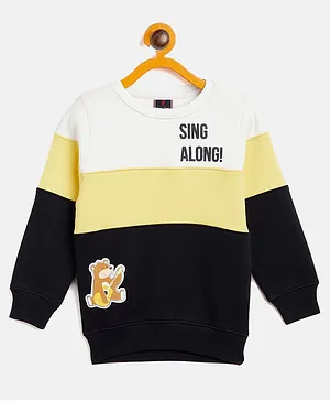 Hop n Jump Full Sleeves Sing Along Text With Bear Placement Printed Colour Block Sweatshirt - Off White