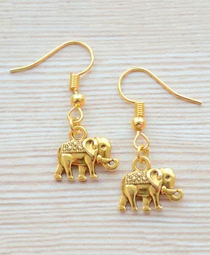 Pretty Ponytails Pair Of Ethnic Elephant Detail Small Drop Earrings - Golden