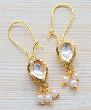 Pretty Ponytails Pear Shaped Meenakari Kundan & Pearl Gold Hoop Earring - Gold & White