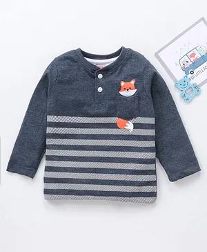 Babyhug Knit Full Sleeves T-Shirt Stripes Print - Blue