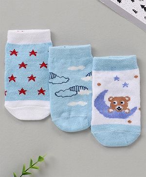 Cute Walk by Babyhug Ankle Length Antibacterial Socks Star & Clouds Print Pack Of 3 - Multicolor