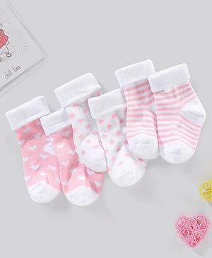 Cute Walk by Babyhug Cotton Anti Bacterial Ankle Length Socks Non Terry Stripes & Polka Dot Design Pack of 3 - Pink