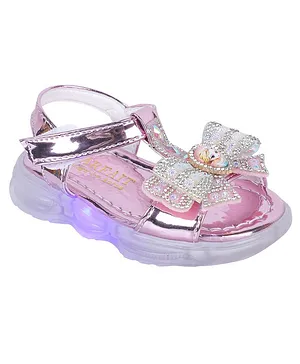 FEETWELL SHOES Stone Embellished Bow Detail Glossy Finish LED Sandals - Pink