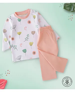 A Toddler Thing Full Sleeves Bee Happy Printed Top & Pants Organic Set - Pink & White