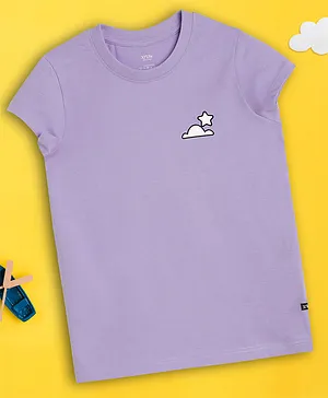 XY Life 100% Combed Cotton Antimicrobial With Moisture Absorbent Cap Sleeves Cloud & Star Placement Printed Tee - Violet
