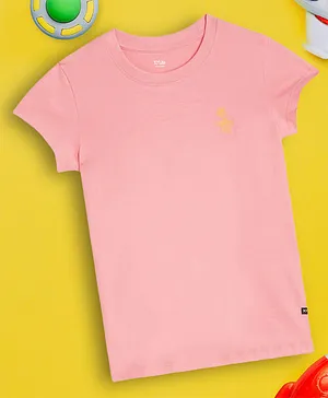 XY Life 100% Combed Cotton Antimicrobial With Moisture Absorbent Cap Sleeves Placement Embroidered Tee - Pink