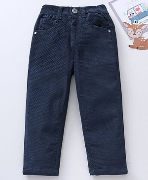Babyhug Cotton Lycra Woven Full Length Corduroy Pant Solid - Navy Blue