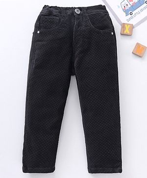 Babyhug Cotton Lycra Woven Full Length Corduroy Pant Solid - Black