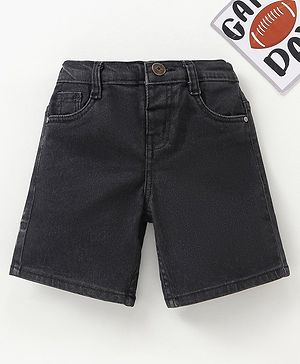 Babyhug Washed Knee Length Denim Bermuda - Black