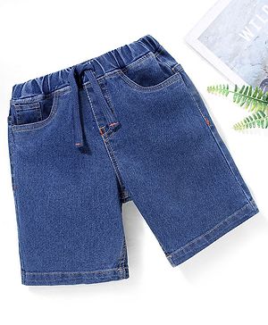 Babyhug Cotton Spandex Above Knee Length Washed Denim Bermuda - Medium Blue