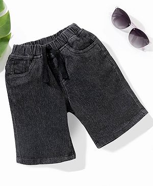 Babyhug Cotton Spandex Above Knee Length Washed Denim Bermuda - Black