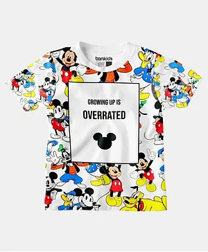 Bonkids Half Sleeves Mickey & Friends Featuring All Over Mickey With Pluto & Goofy Printed 100% Cotton Tee - White