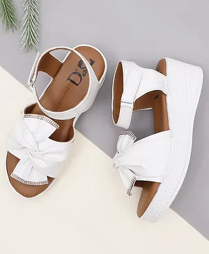 D'chica Stone Embellished Bow Detail Wedge Heels - White