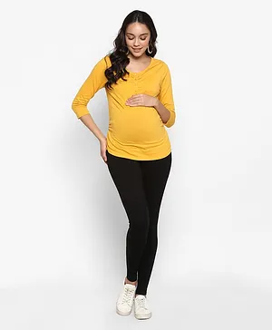 Momsoon Three Fourth Sleeves Ruched Top - Yellow