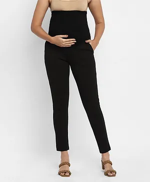 Momsoon Full Length Solid Pin Tucked Maternity Trouser - Black