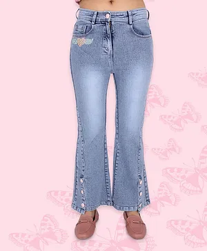 Cutecumber Solid Ankle Length Flared Denim Jeans - Blue