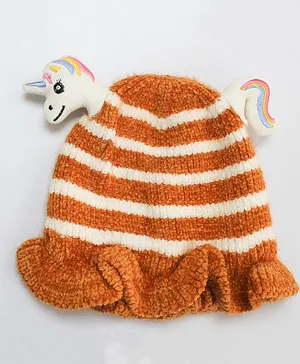 Qvink Unicorn And Striped Pattern Winter Cap - Brown