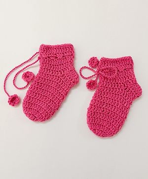 Little Peas Pair Of Solid Handmade Knitted Woollen Socks - Dark Pink
