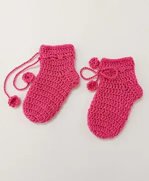 Little Peas Pair Of Solid Handmade Knitted Woollen Socks - Dark Pink