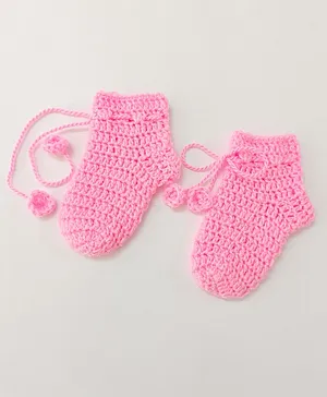 Little Peas Pair Of Solid Handmade Knitted Woollen Socks - Light Pink