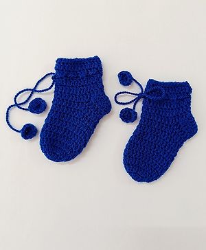 Little Peas Pair Of Solid Handmade Knitted Woollen Socks - Dark Blue