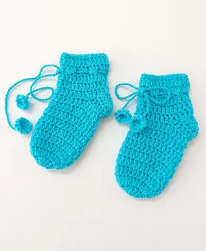 Little Peas Pair Of Solid Handmade Knitted Woollen Socks - Light Blue