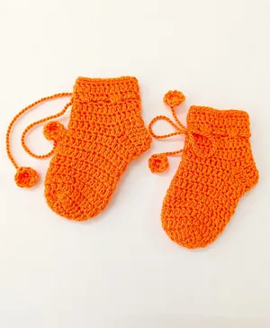 Little Peas Pair Of Solid Handmade Knitted Woollen Socks - Orange