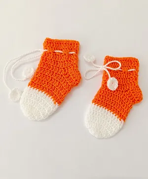 Little Peas Colour Block Pattern Handmade Knitted Woollen Socks - Orange & White