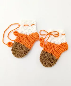 Little Peas Colour Block Pattern Handmade Knitted Woollen Socks - Brown Orange & White