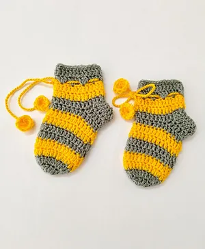 Little Peas Striped Pattern Handmade Knitted Woollen Socks - Grey & Yellow