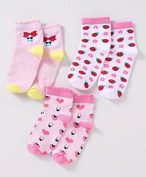 Spenta Printed Ankle Length Socks Set of 3 Pairs - Pink