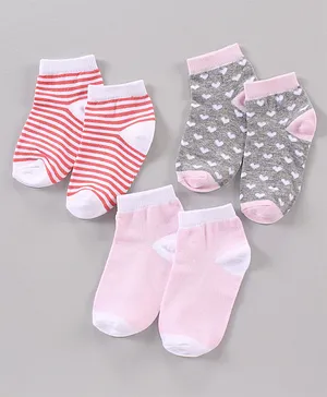 Spenta Cotton Ankle Length  Socks Stripes & Bow Design Pack of 3- Pink Purple