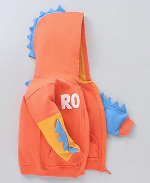 Babyhug Full Sleeves Winter Wear Dino Fin Hooded Sweatshirt - Orange