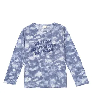 RAINE AND JAINE Full Sleeves Tie And Dye And You Can Do Whatever You Want Printed Tee - Blue