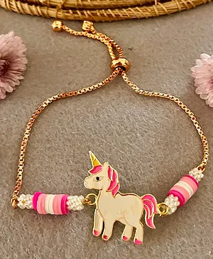 Kalacaree Unicorn Detailed Beaded Chain Bracelet - Pink & Golden