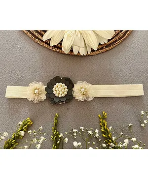 Kalacaree Sequins & Pearl Detail Flowers Design Headband - Off White
