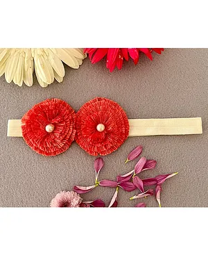 Kalacaree Twin Resam Flowers Design Headband - Red and Off-White
