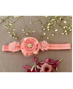 Kalacaree Sequins And Pearl Flowers Designer Headband - Pink