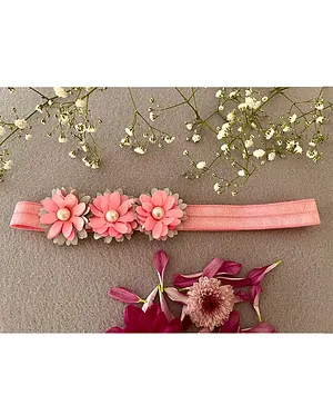 Kalacaree Satin And Pearl Flowers Designer Headband - Pink