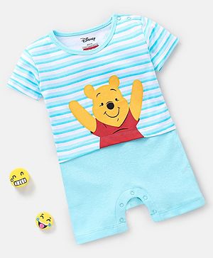 Babyhug 100% Cotton Half Sleeves Romper Winnie The Pooh Print - Blue
