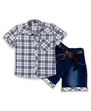 AJ Dezines Half Sleeves Checkered Shirt & Shorts Set - White