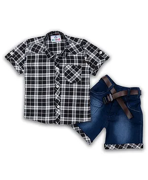AJ Dezines Half Sleeves Checkered Shirt & Shorts Set - Black