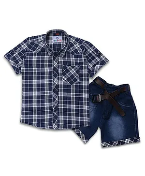 AJ Dezines Half Sleeve Checkered Shirt & Shorts Set - Blue