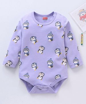 Babyhug 100% Cotton Full Sleeves Onesies Penguin Print - Purple