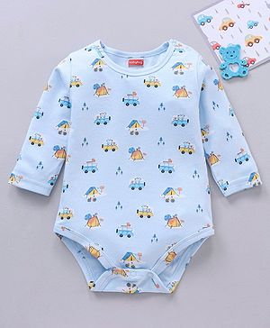 Babyhug 100% Cotton Full Sleeves Onesies Car Print - Blue