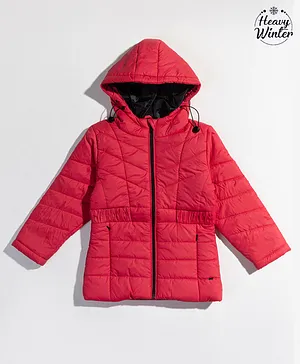 Okane Full Sleeves Solid Puffer Jacket for Heavy Winter - Red