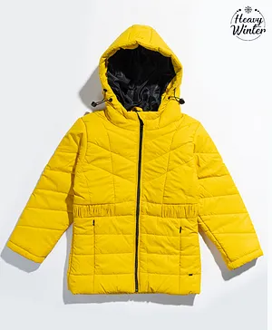 OKANE Full Sleeves Winter Wear Hooded Puffer Jacket - Yellow