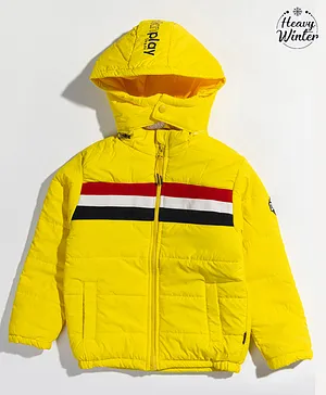 Okane Full Sleeves Solid Heavy Winter Wear Puffer Jacket With Detachable Hood - Yellow